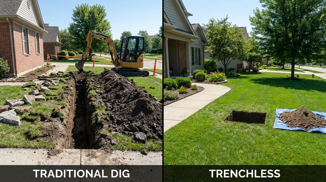 Trenchless sewer repair with minimal yard damage versus traditional excavation in Kelseyville, CA